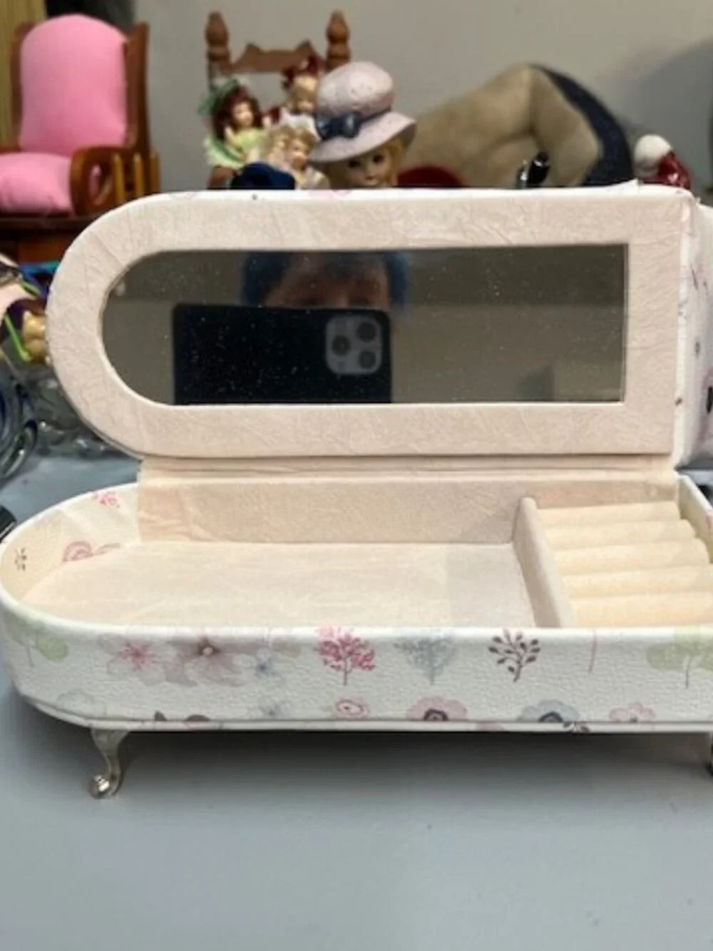 Miniature Sweet Love Bird Floral Chaise Lounge Jewelry Box
